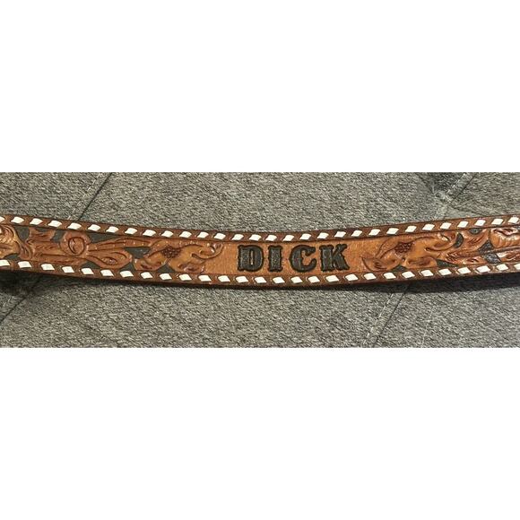 Vintage Tooled Stitched Western Cowboy Leather Belt - Picture 1 of 12